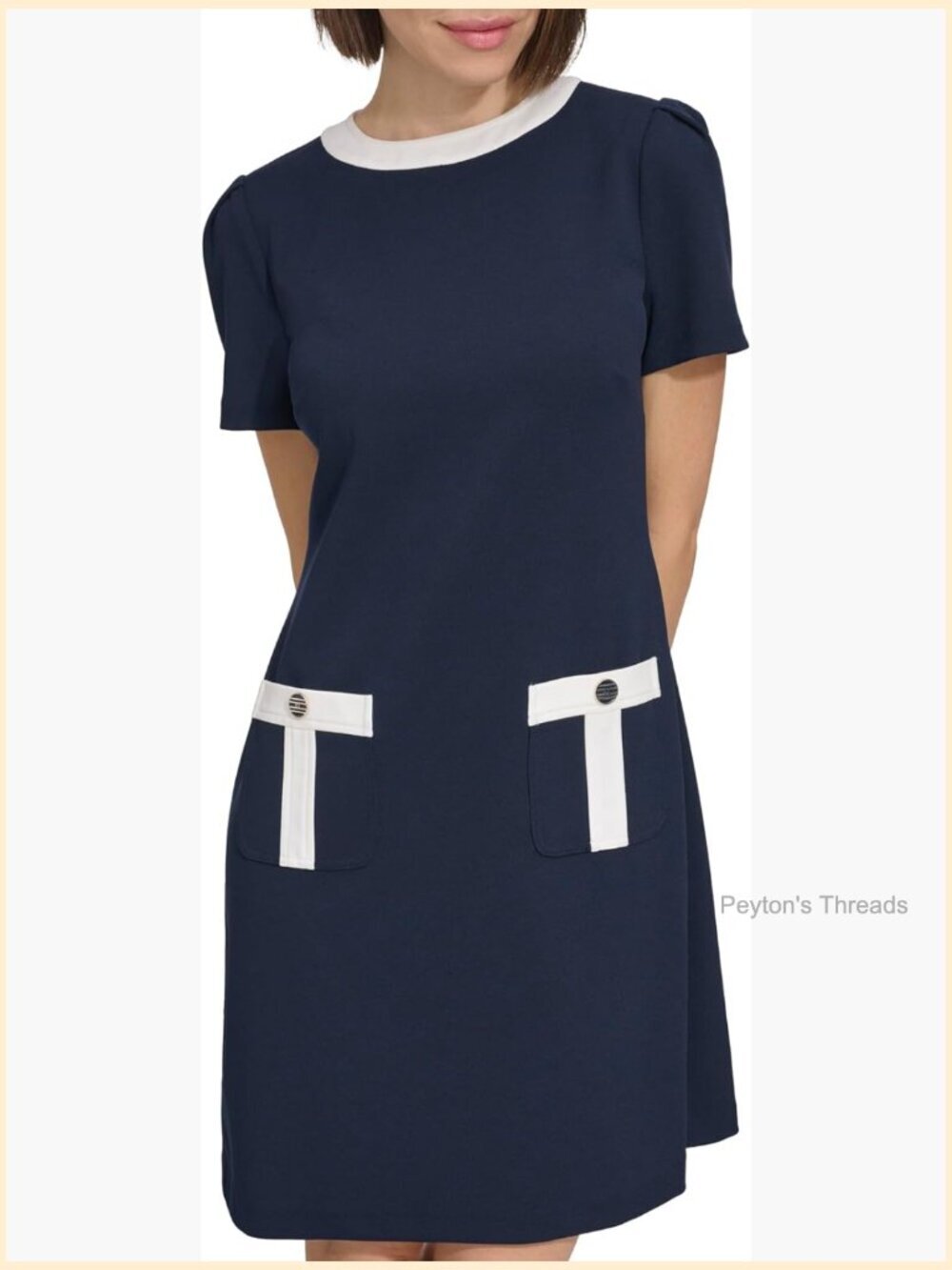 Scuba Crepe Logo Enamel Pocket Snaps Shift Dress